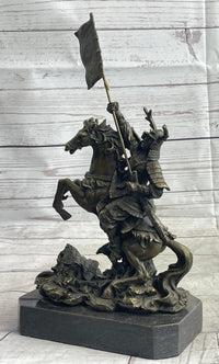 Japanese Samurai Warrior on Horseback w/ Battle Flag Bronze by Kamiko