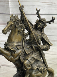 Japanese Samurai Warrior on Horseback w/ Battle Flag Bronze by Kamiko