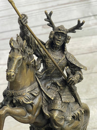 Japanese Samurai Warrior on Horseback w/ Battle Flag Bronze by Kamiko