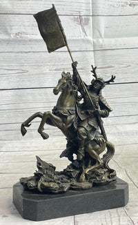 Japanese Samurai Warrior on Horseback w/ Battle Flag Bronze by Kamiko