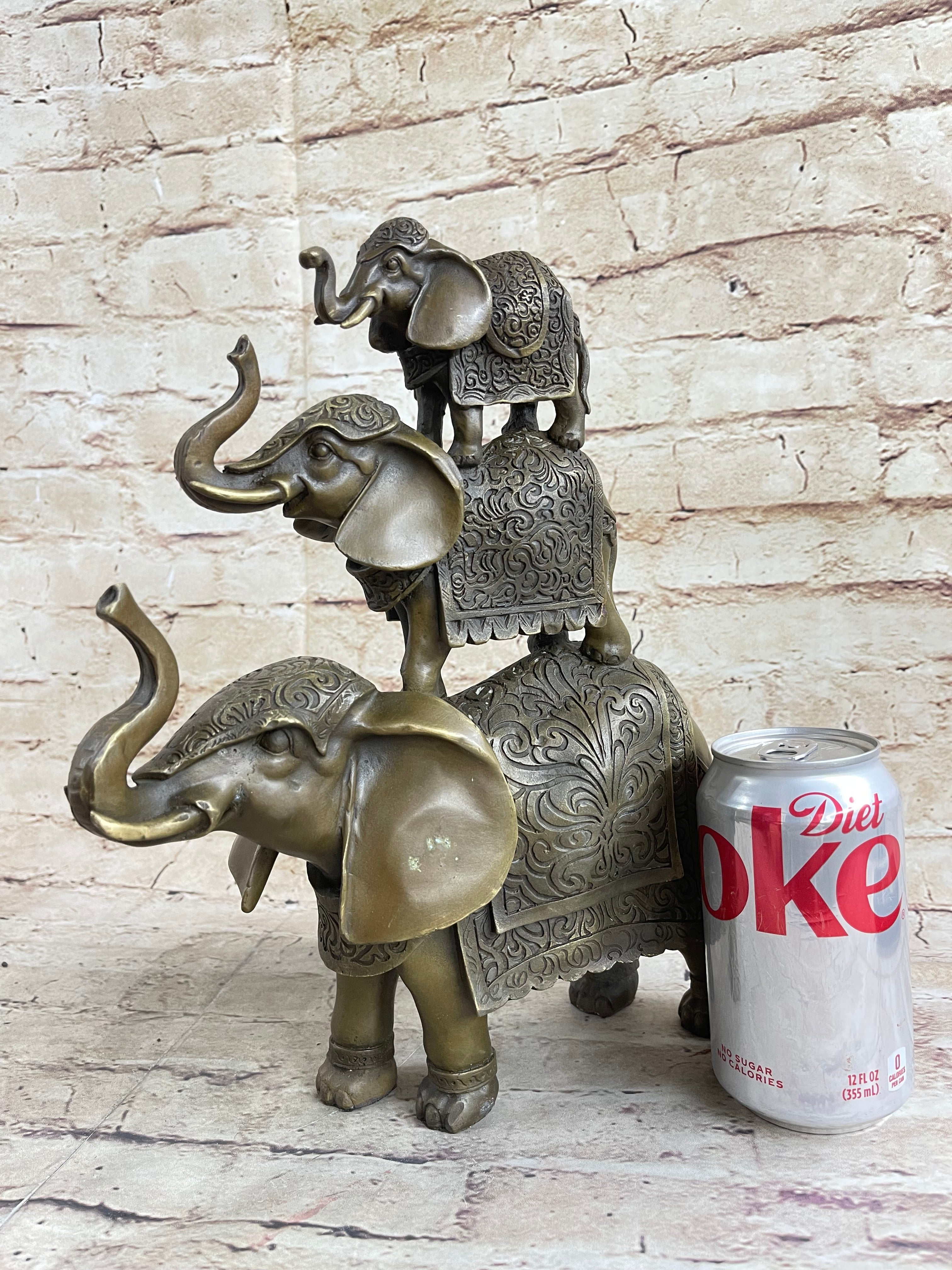 Stacked 3 Lucky Elephants Bronze Metal 12" x 12" Sculpture
