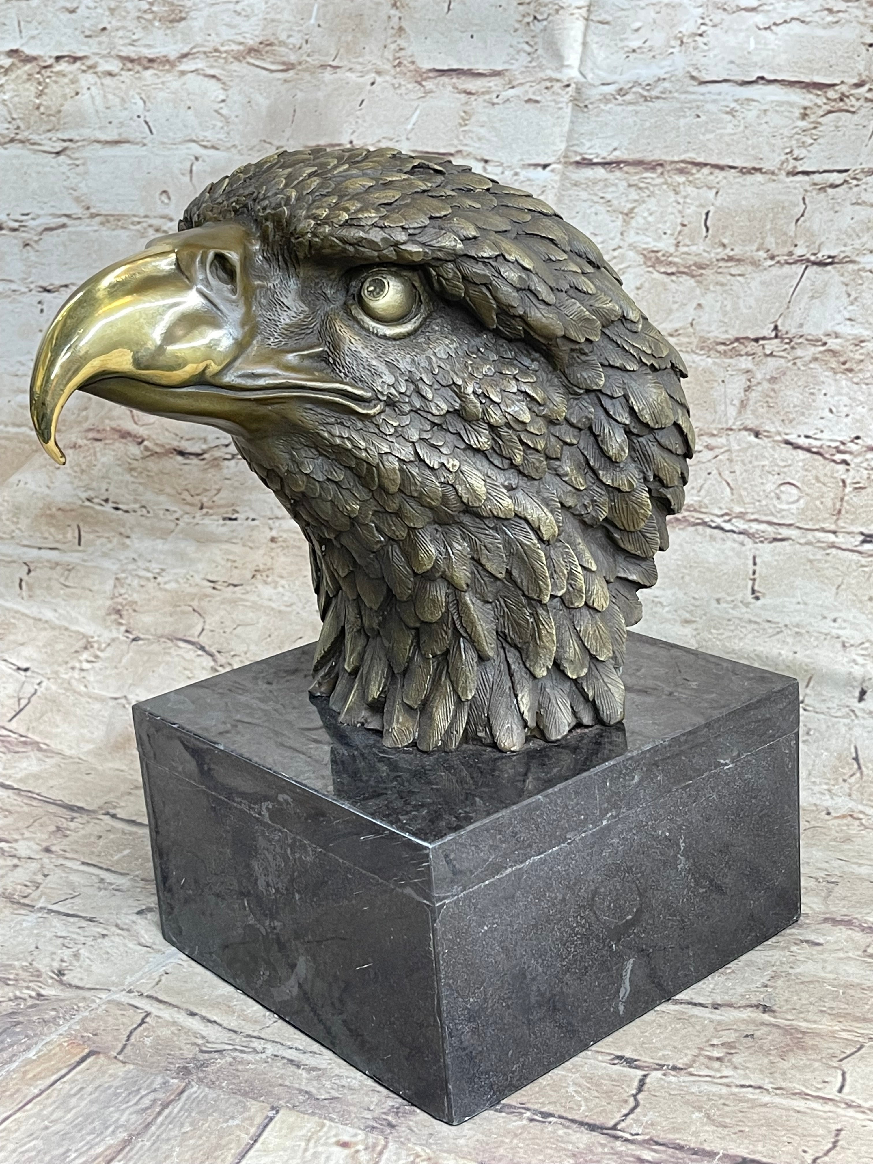 Hot Cast Bronze American Bald Eagle Head Bust on Marble Base