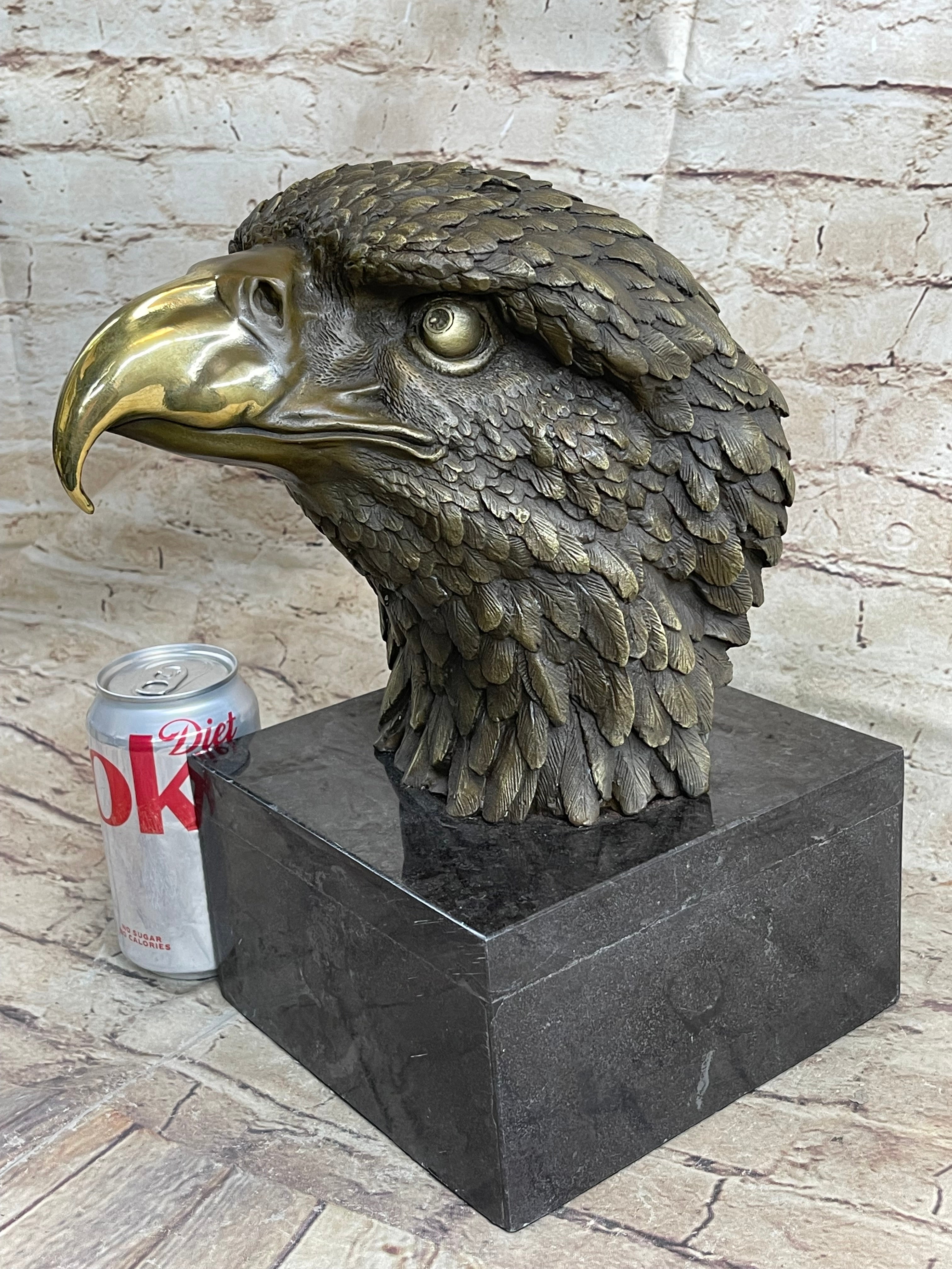 Hot Cast Bronze American Bald Eagle Head Bust on Marble Base