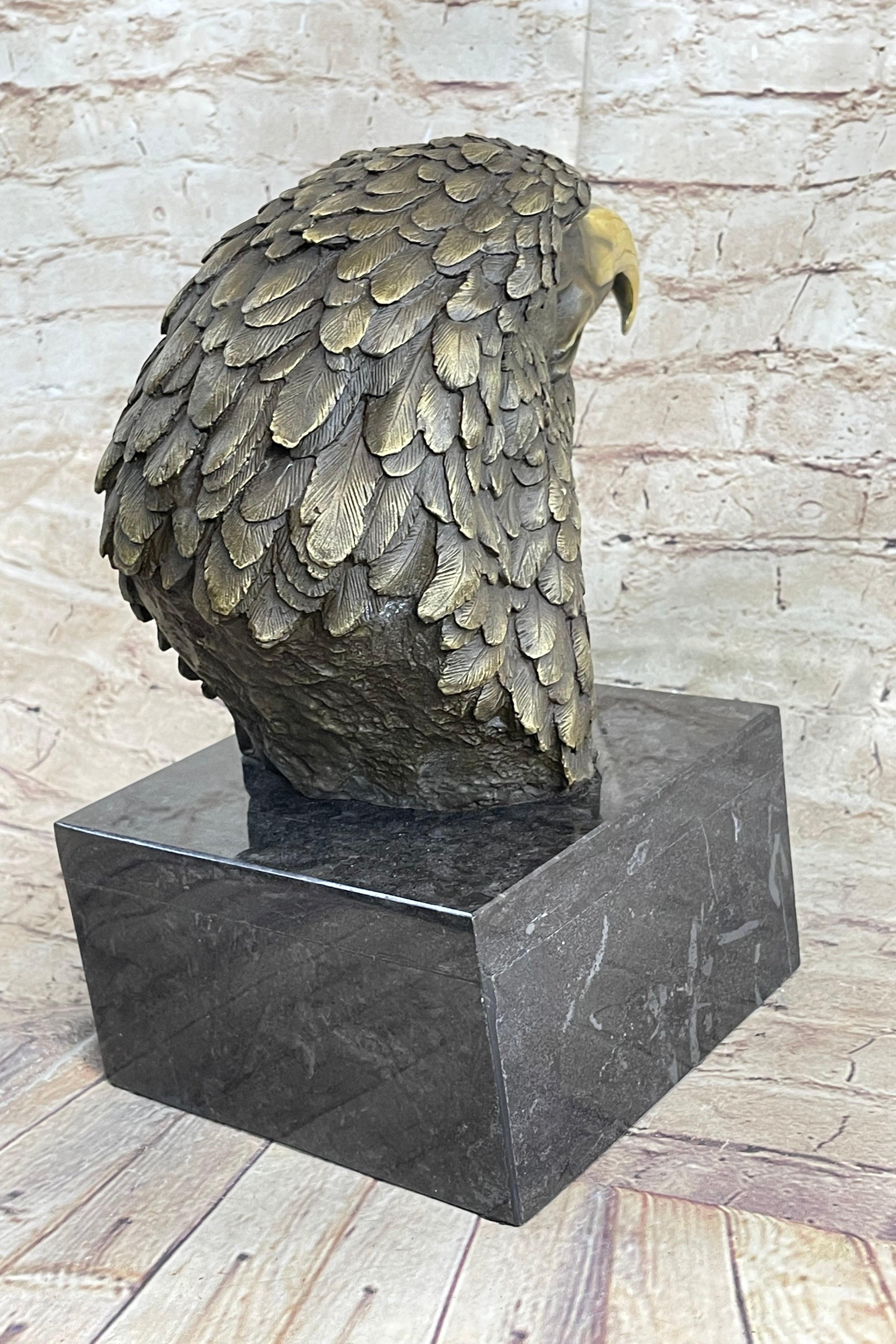 Hot Cast Bronze American Bald Eagle Head Bust on Marble Base
