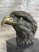Hot Cast Bronze American Bald Eagle Head Bust on Marble Base