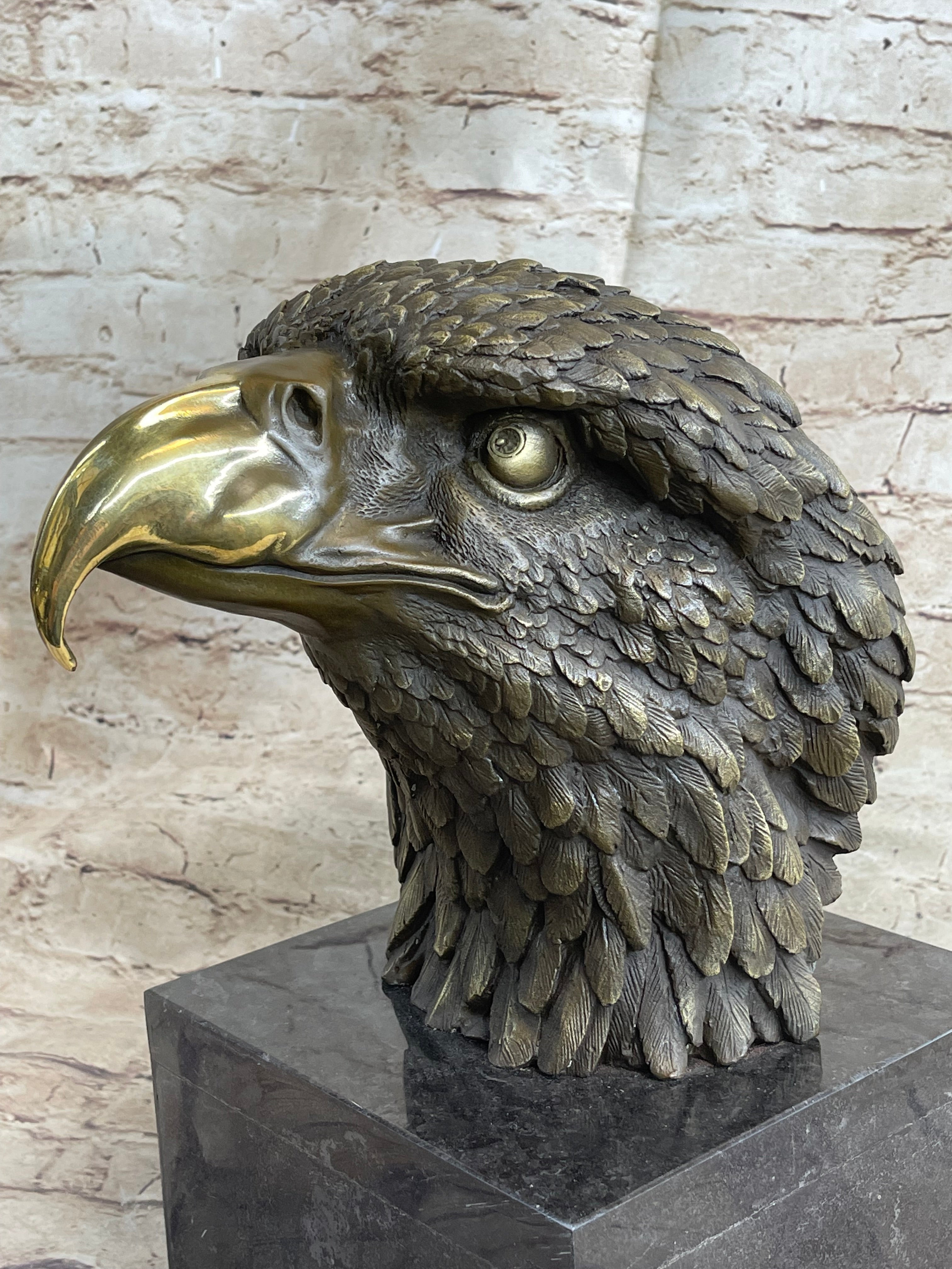 Hot Cast Bronze American Bald Eagle Head Bust on Marble Base