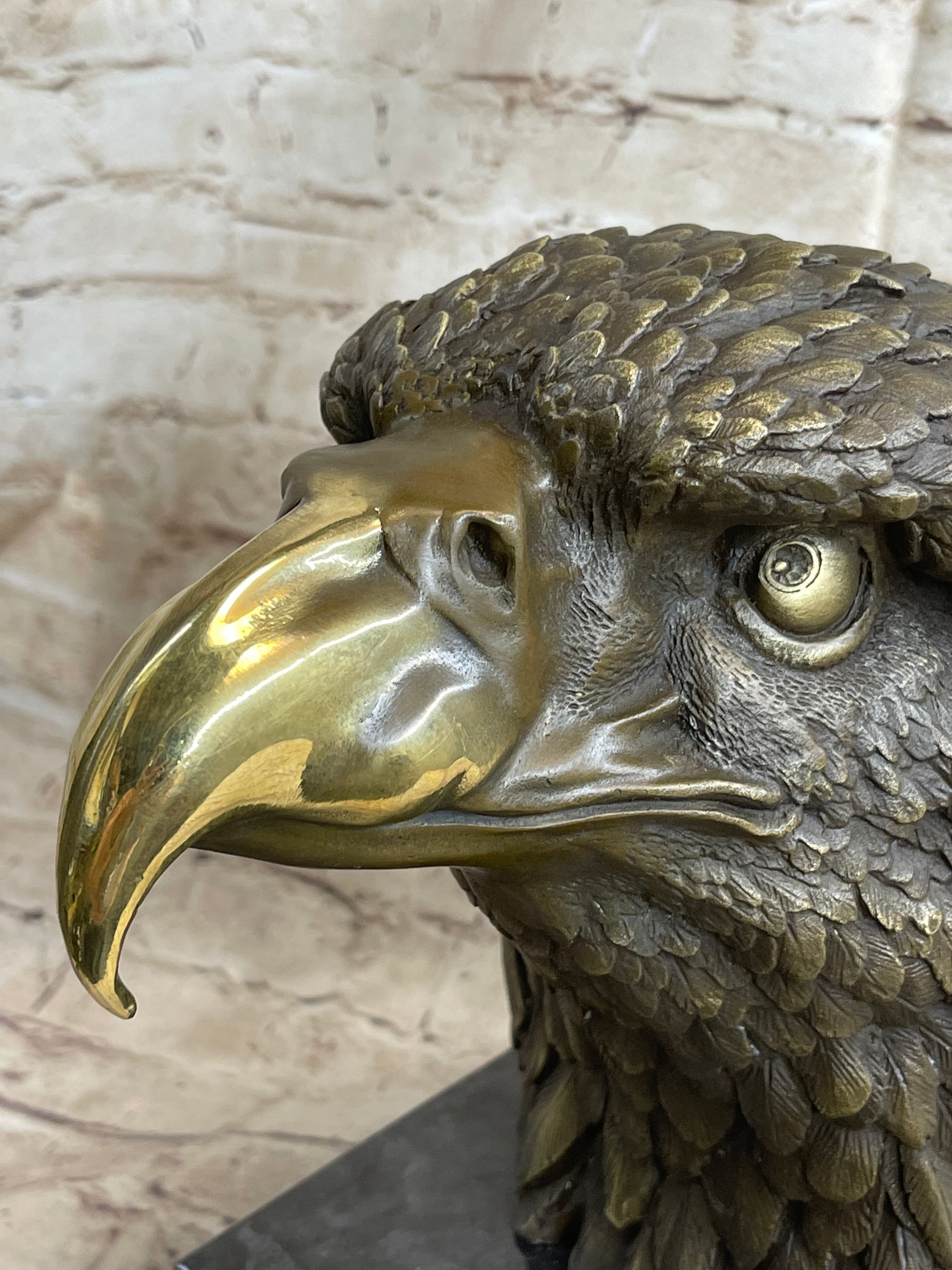 Hot Cast Bronze American Bald Eagle Head Bust on Marble Base