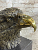 Hot Cast Bronze American Bald Eagle Head Bust on Marble Base
