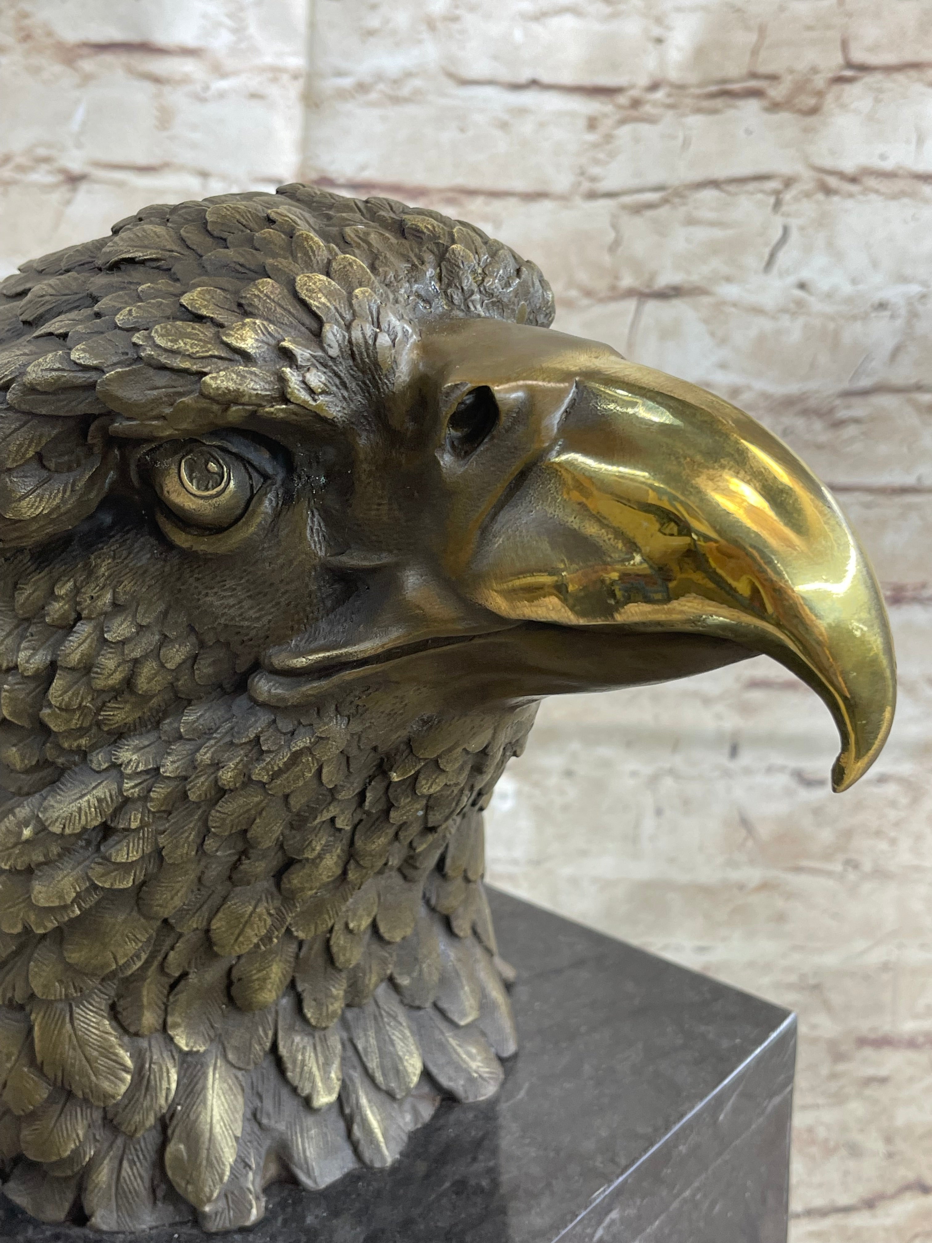 Hot Cast Bronze American Bald Eagle Head Bust on Marble Base