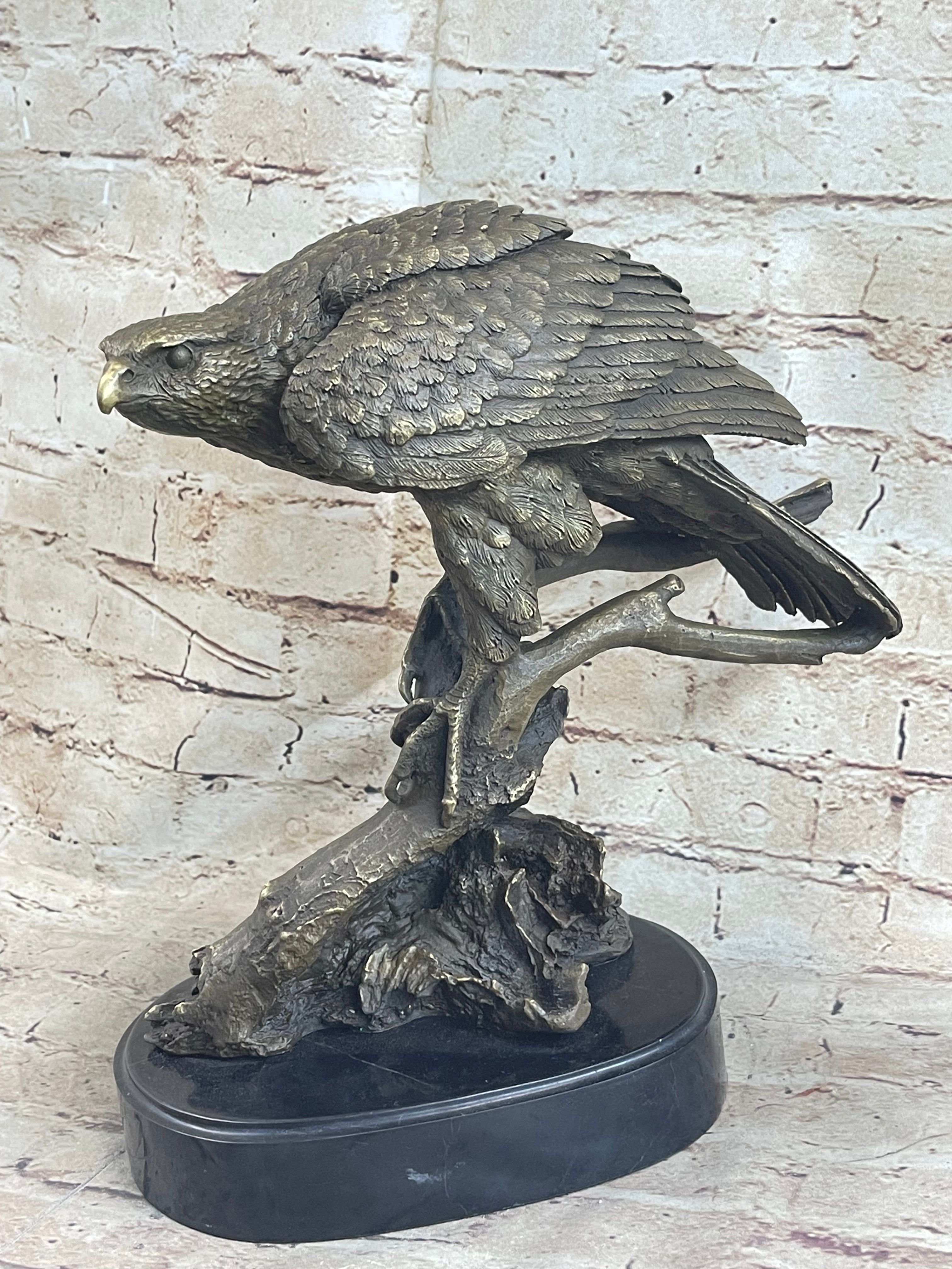 Signed Barye American Eagle Bronze Marble Art Figure