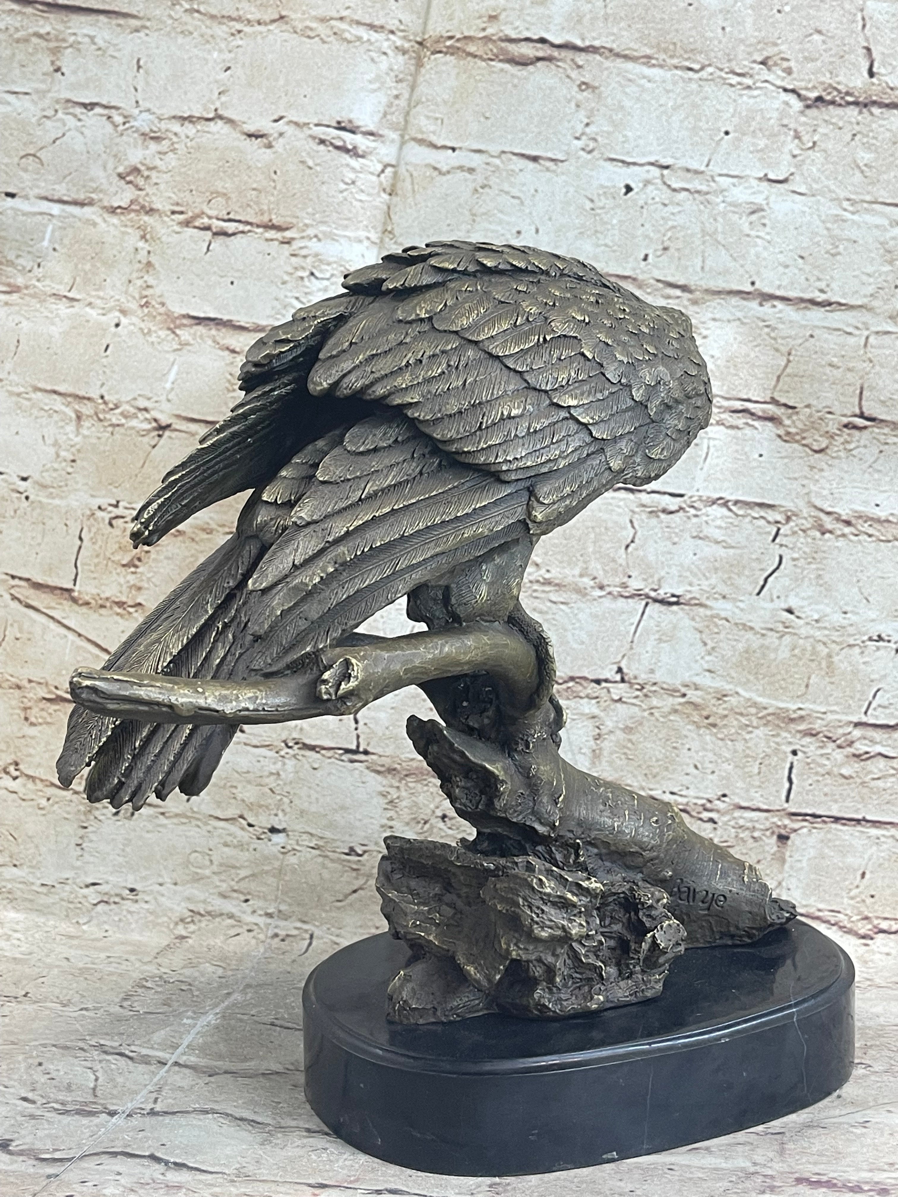 Signed Barye American Eagle Bronze Marble Art Figure