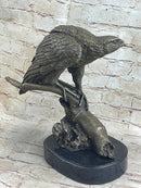 Signed Barye American Eagle Bronze Marble Art Figure
