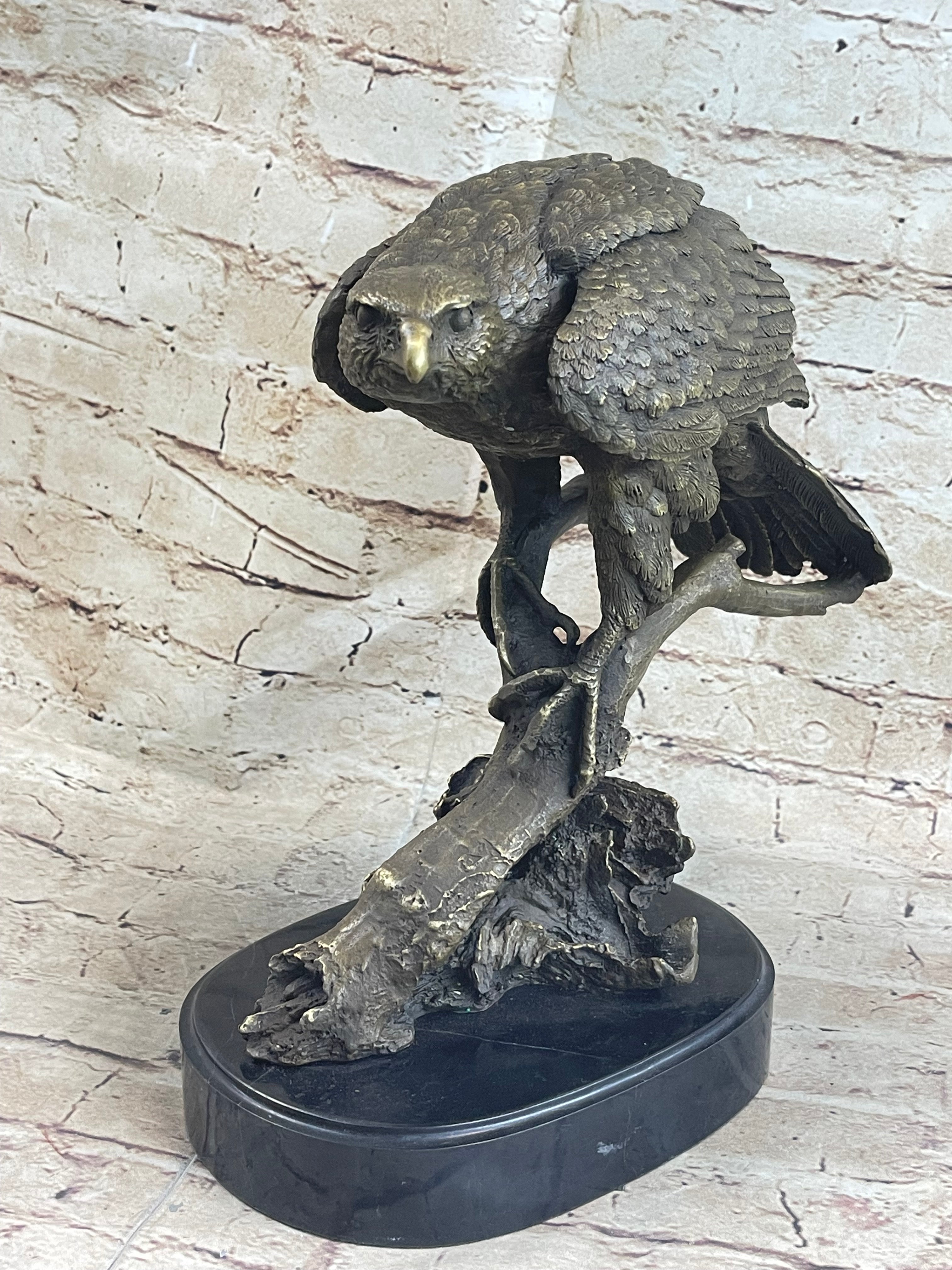 Signed Barye American Eagle Bronze Marble Art Figure