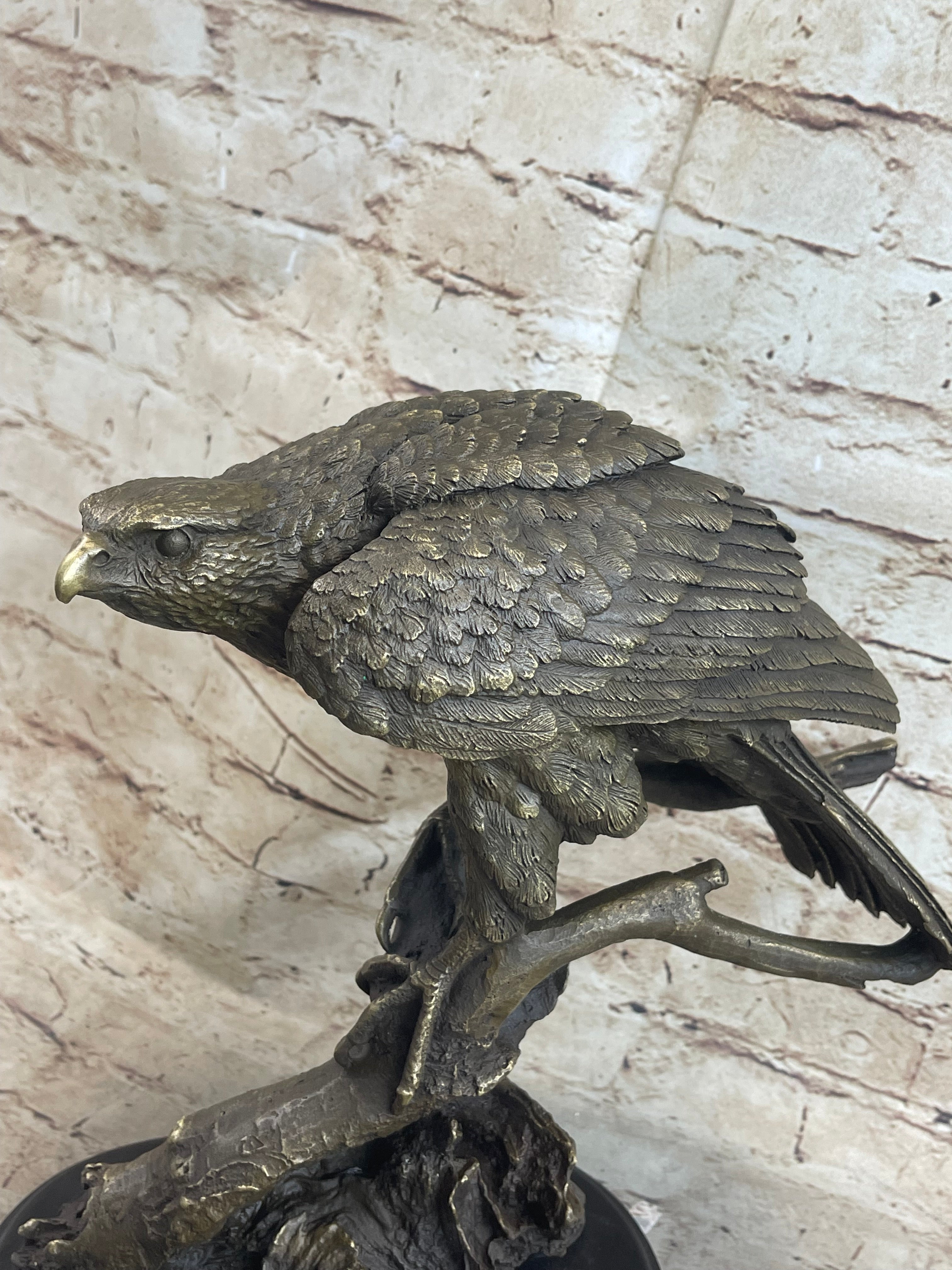 Signed Barye American Eagle Bronze Marble Art Figure