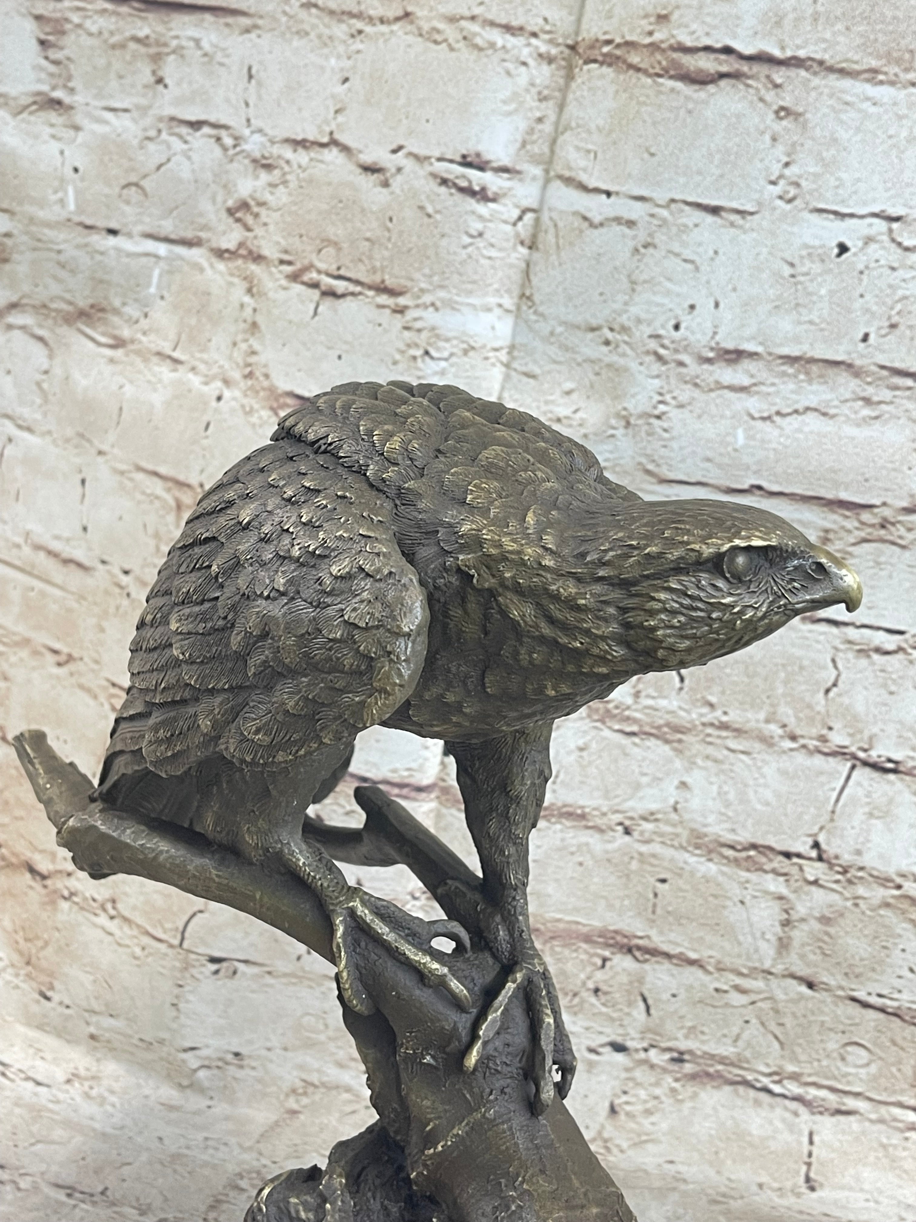 Signed Barye American Eagle Bronze Marble Art Figure