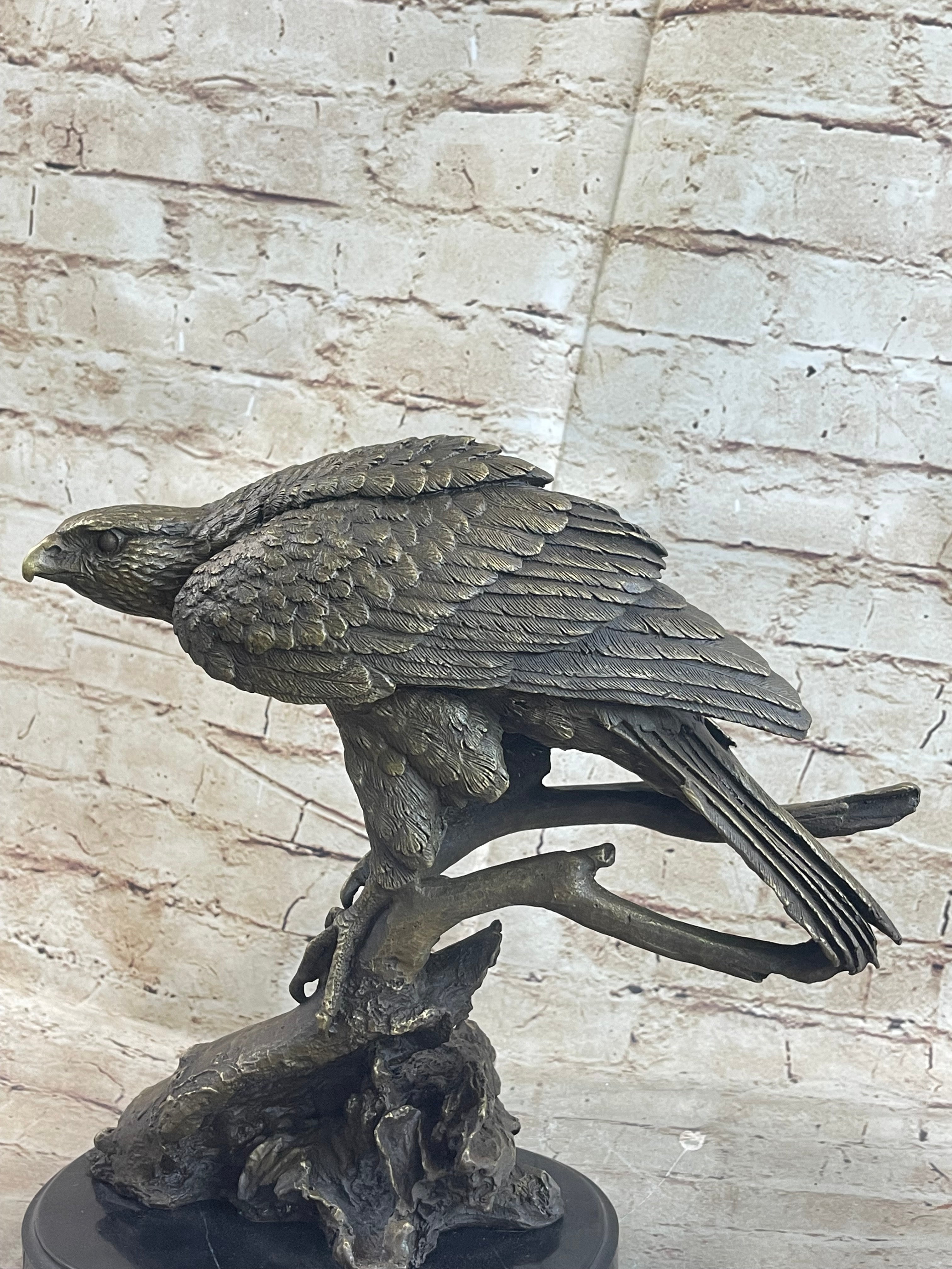 Signed Barye American Eagle Bronze Marble Art Figure
