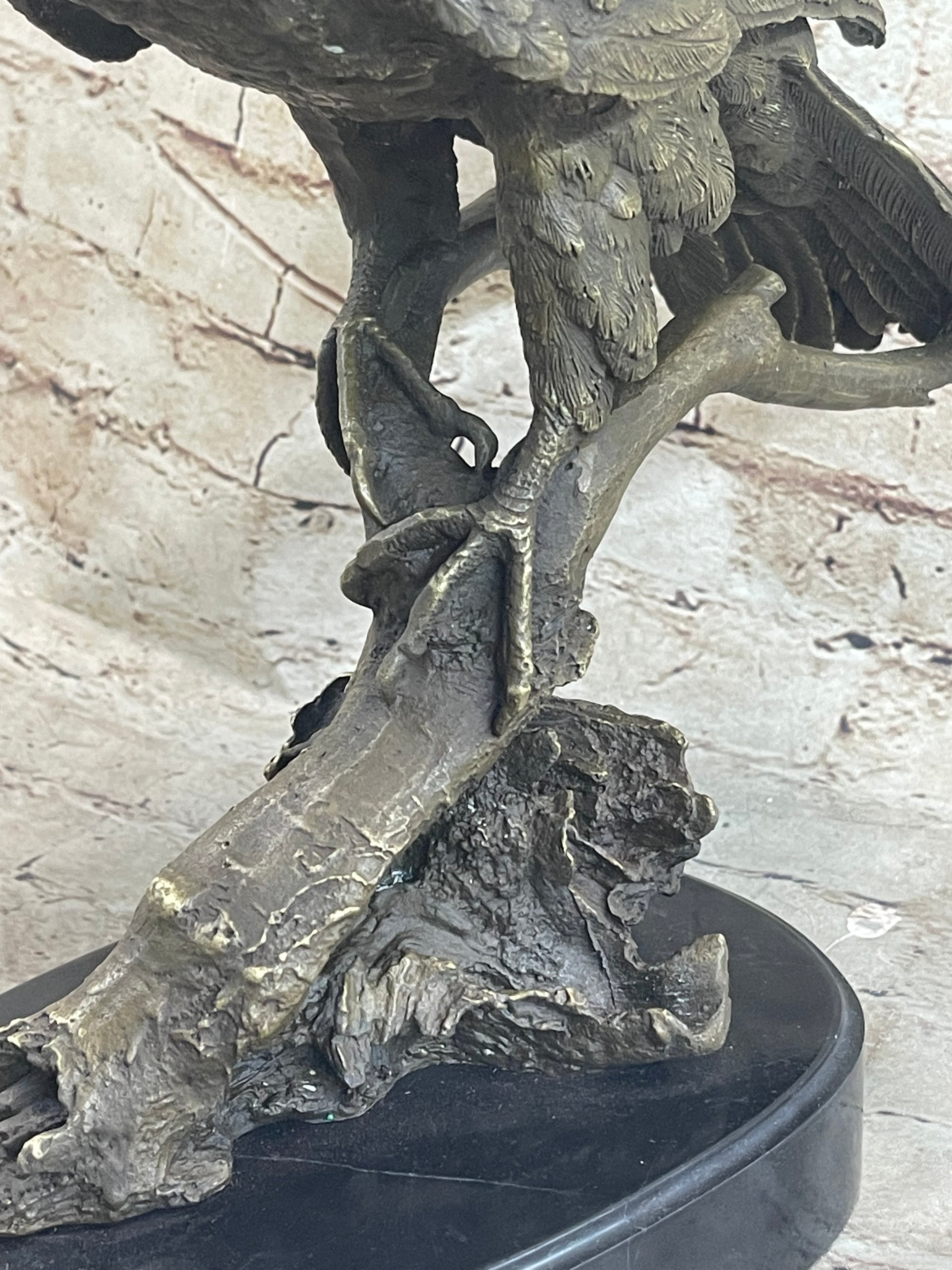 Signed Barye American Eagle Bronze Marble Art Figure