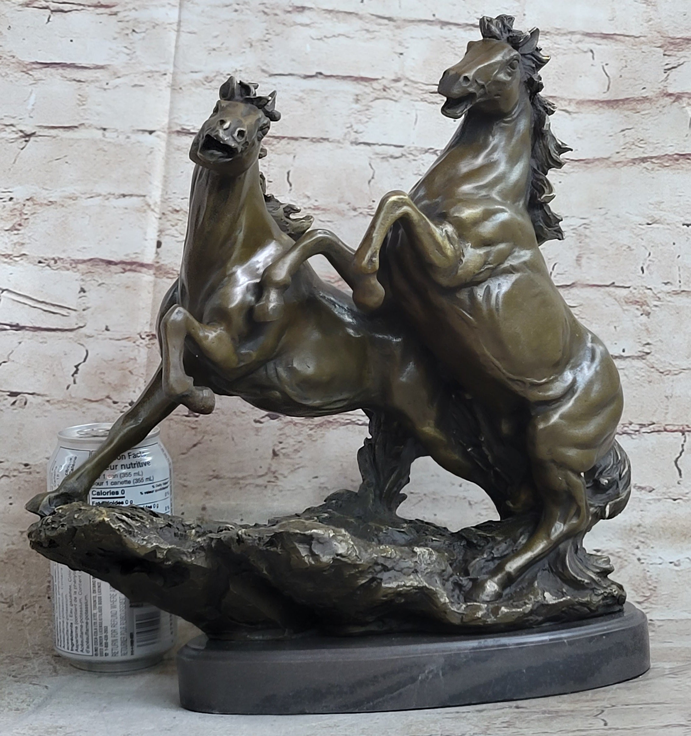 Wild Stallion Mustang Horses Bronze Sculpture Mene 14" x 12"