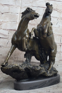 Wild Stallion Mustang Horses Bronze Sculpture Mene 14" x 12"