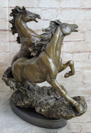 Wild Stallion Mustang Horses Bronze Sculpture Mene 14" x 12"