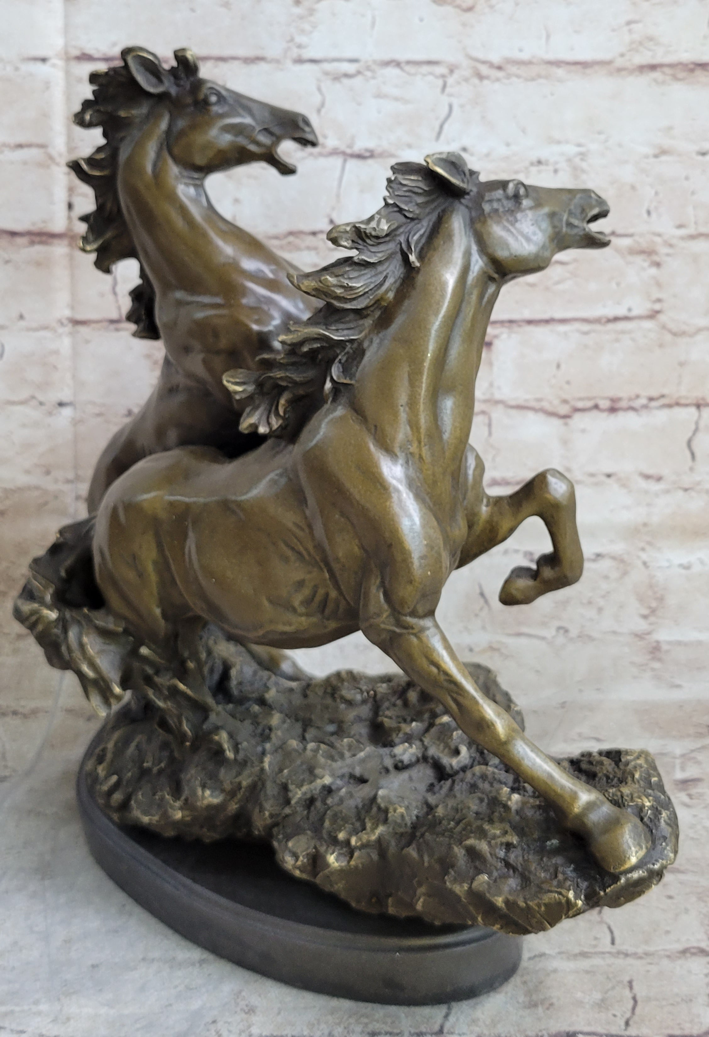 Wild Stallion Mustang Horses Bronze Sculpture Mene 14" x 12"