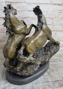 Wild Stallion Mustang Horses Bronze Sculpture Mene 14" x 12"