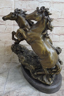 Wild Stallion Mustang Horses Bronze Sculpture Mene 14" x 12"