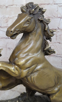 Wild Stallion Mustang Horses Bronze Sculpture Mene 14" x 12"