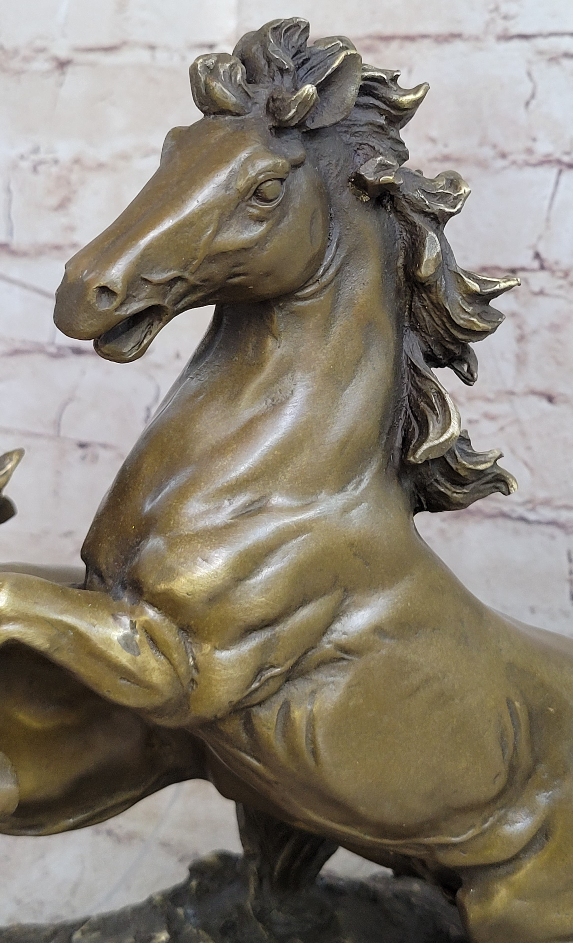 Wild Stallion Mustang Horses Bronze Sculpture Mene 14" x 12"