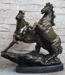 Wild Stallion Mustang Horses Bronze Sculpture Mene 14" x 12"