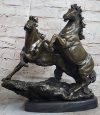 Wild Stallion Mustang Horses Bronze Sculpture Mene 14" x 12"