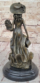19th Century Girl in Hat w/ Watering Can - Bronze by Jean Patoue