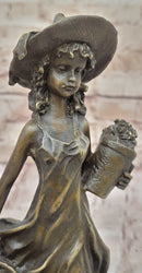 19th Century Girl in Hat w/ Watering Can - Bronze by Jean Patoue