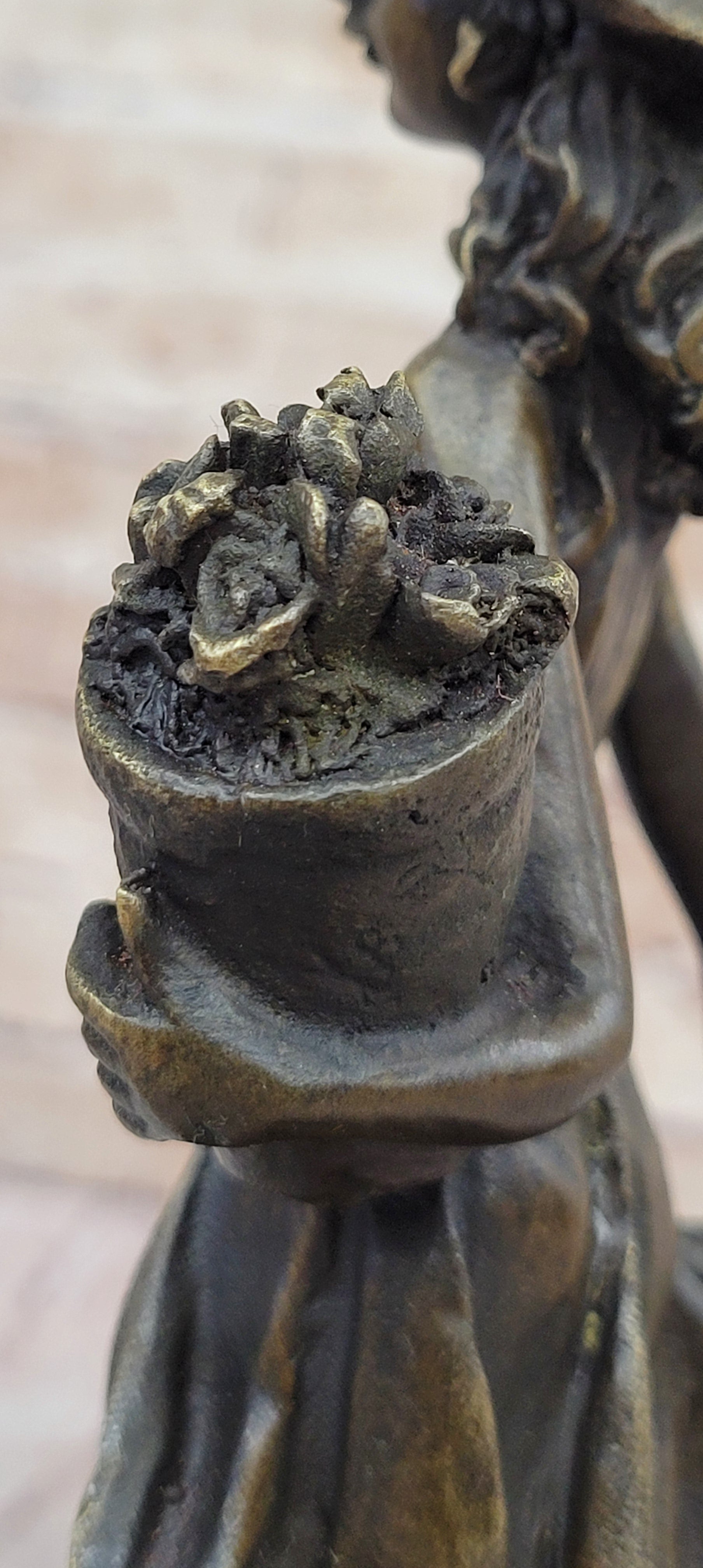 19th Century Girl in Hat w/ Watering Can - Bronze by Jean Patoue