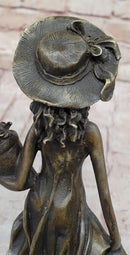 19th Century Girl in Hat w/ Watering Can - Bronze by Jean Patoue