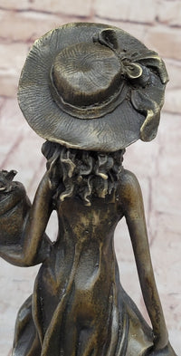 19th Century Girl in Hat w/ Watering Can - Bronze by Jean Patoue
