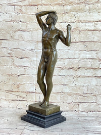 SIGNED VINTAGE CLASSICAL BRONZE SCULPTURE STATUE EROTIC ART DECO NUDE MALE GAY