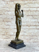 SIGNED VINTAGE CLASSICAL BRONZE SCULPTURE STATUE EROTIC ART DECO NUDE MALE GAY
