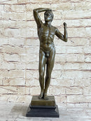 SIGNED VINTAGE CLASSICAL BRONZE SCULPTURE STATUE EROTIC ART DECO NUDE MALE GAY