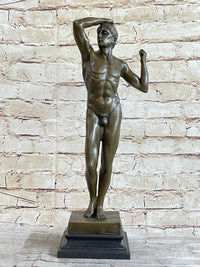 SIGNED VINTAGE CLASSICAL BRONZE SCULPTURE STATUE EROTIC ART DECO NUDE MALE GAY