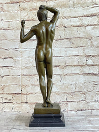 SIGNED VINTAGE CLASSICAL BRONZE SCULPTURE STATUE EROTIC ART DECO NUDE MALE GAY