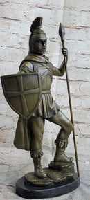 Roman Warrior W/ Sword and Spear Bronze Marble Sculpture