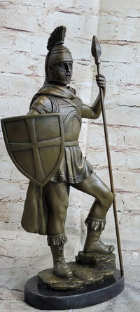 Roman Warrior W/ Sword and Spear Bronze Marble Sculpture