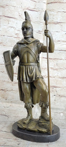 Roman Warrior W/ Sword and Spear Bronze Marble Sculpture
