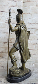 Roman Warrior W/ Sword and Spear Bronze Marble Sculpture