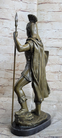 Roman Warrior W/ Sword and Spear Bronze Marble Sculpture