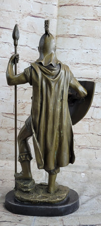 Roman Warrior W/ Sword and Spear Bronze Marble Sculpture