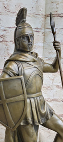 Roman Warrior W/ Sword and Spear Bronze Marble Sculpture