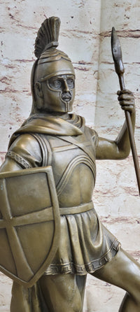 Roman Warrior W/ Sword and Spear Bronze Marble Sculpture