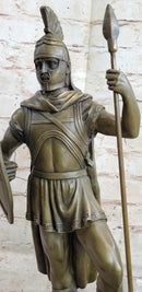 Roman Warrior W/ Sword and Spear Bronze Marble Sculpture